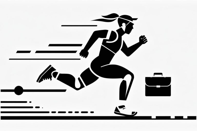 Sportlich gezeichnete Figur beim Start – steht für berufliches Wachstum und Coaching im Leistungskontext.
