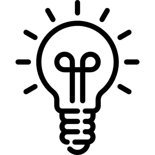 Icon mit Glühbirne – steht für gezielte Ideenentwicklung, Strategieplanung und Umsetzung