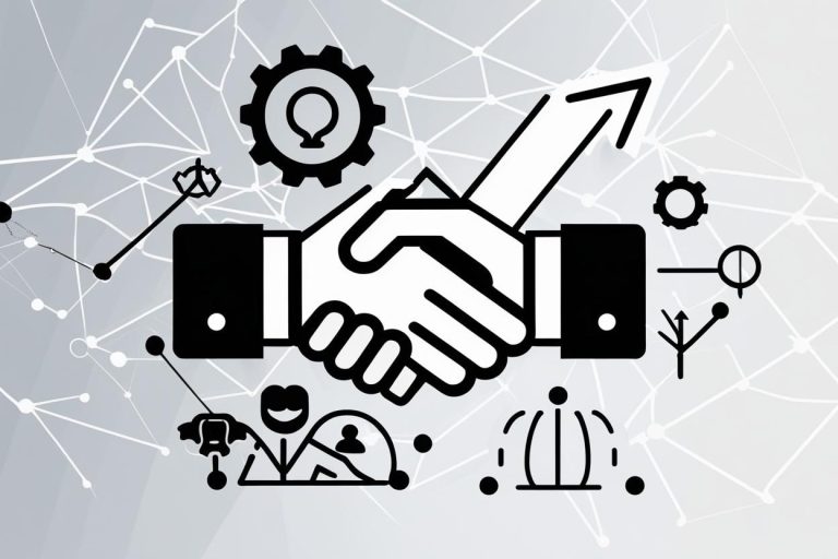 Illustration eines Handschlags zwischen Geschäftspartnern – symbolisiert Kundengewinnung und Geschäftsanbahnung