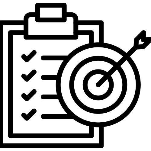 Icon mit Klemmbrett und Zielscheibe mit Pfeil – symbolisiert Selbstreflexion und Zielklarheit