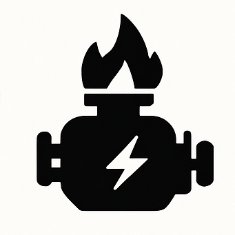 Symbol eines Motors mit Flamme als Sinnbild für inneren Antrieb und Energie.